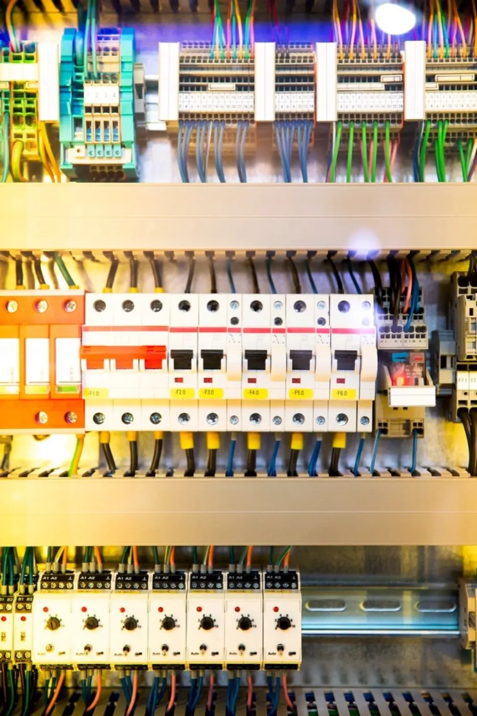Row of miniature circuit breakers